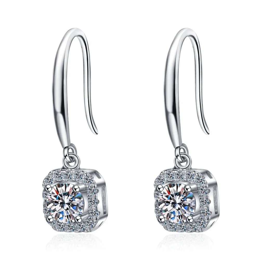 Certified 1ct. t.w. Moissanite Diamond Halo Drop Earrings NEW